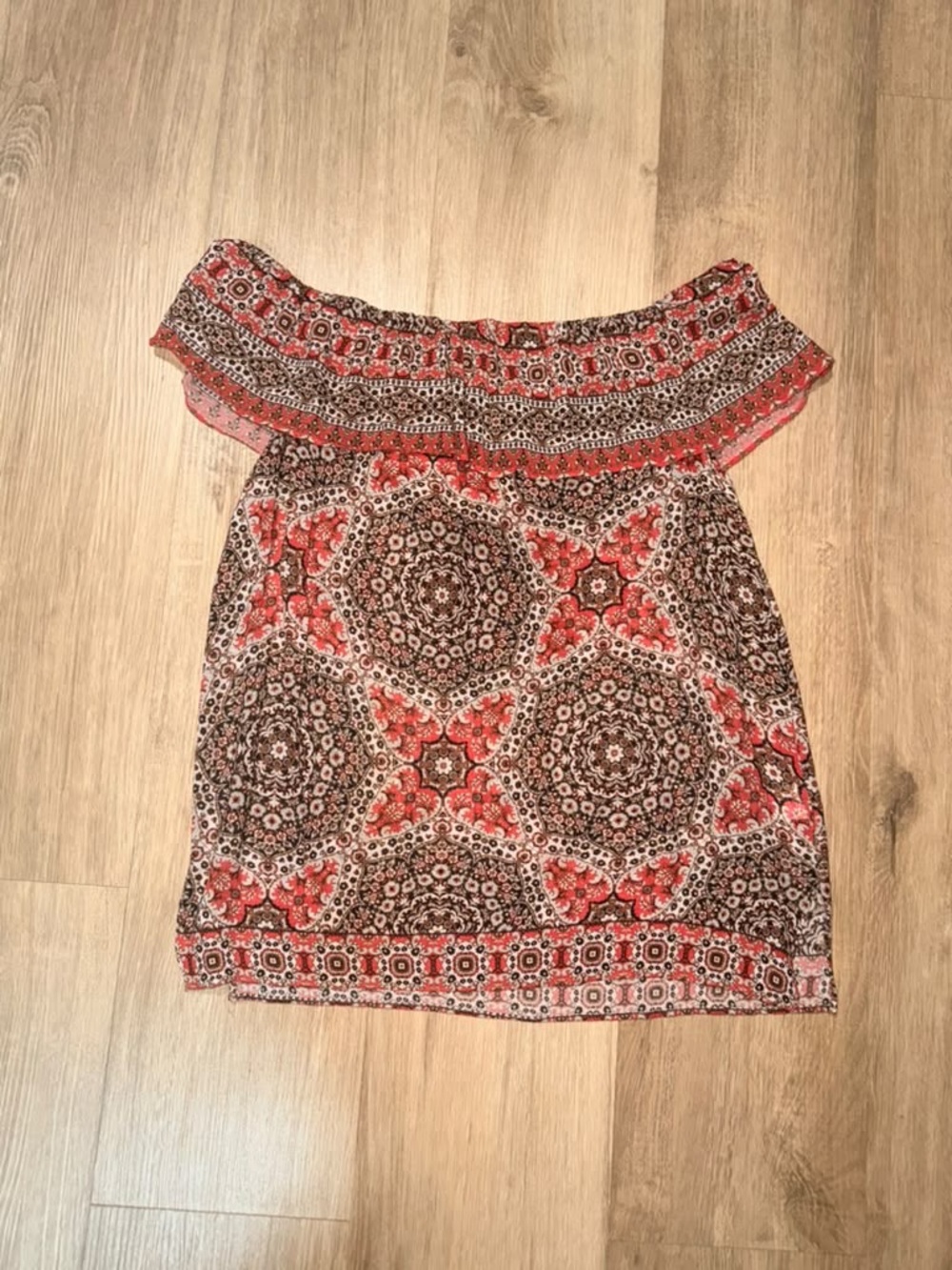 Bailey 44 Red and Brown Off-Shoulder Crop Top